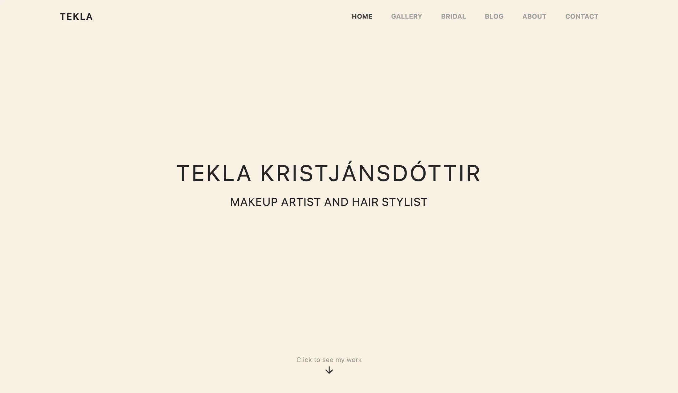 Tekla Kristjánsdóttir’s portfolio home page on a warm cream background.