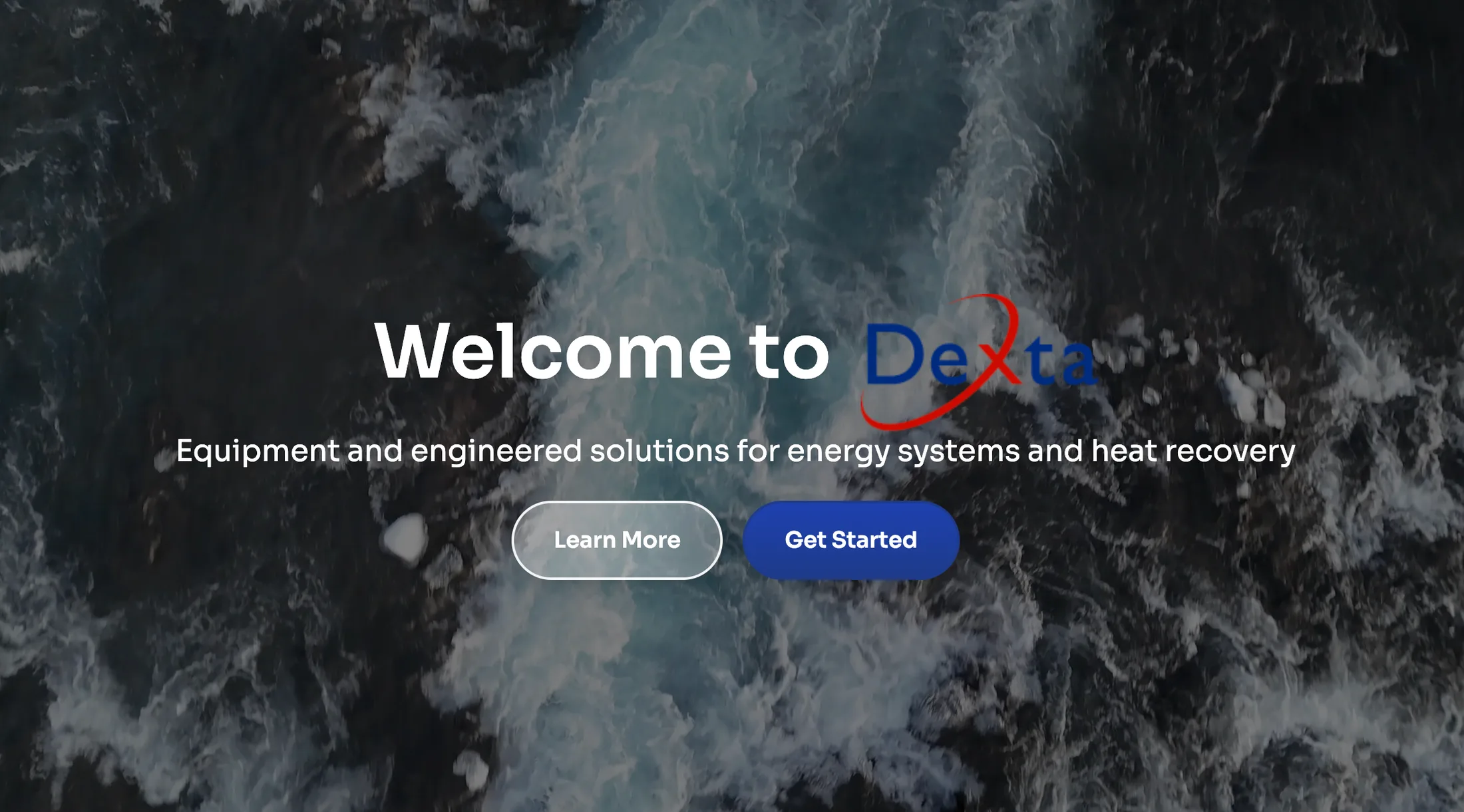 Dexta redesign preview: “Welcome to Dexta” over aerial footage of the ocean.